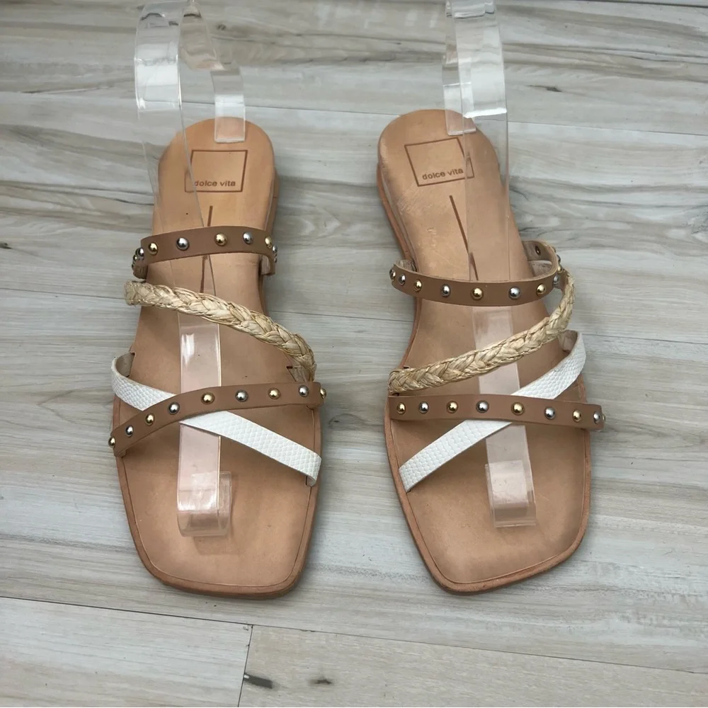 Dolce Vita Tan and White Studded Sandals